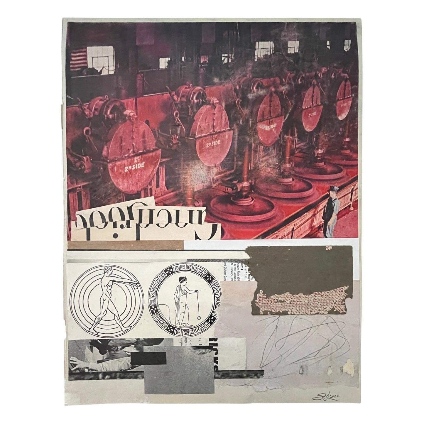 Original Mixed Media Modern Art Collage "Tromometer" 10x13" Signed