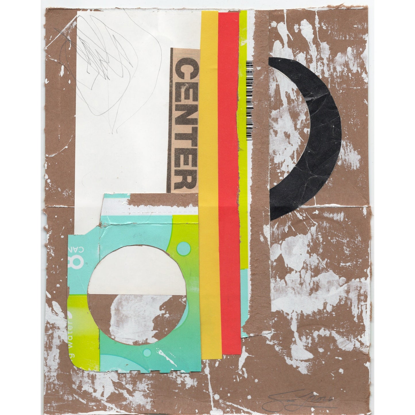 Original Mixed Media Modern Art Collage "Center" 7.75x9.75" Signed