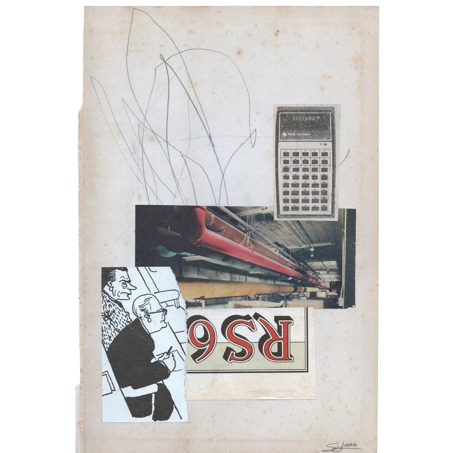 Original Mixed Media Modern Art Collage "Balbutient" 6.25x9.5" Signed