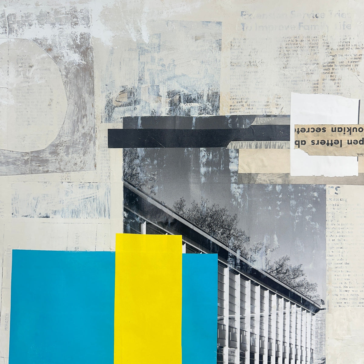 Original Mixed Media Modern Art Colllage Painting 18x24 "Jow" Signed