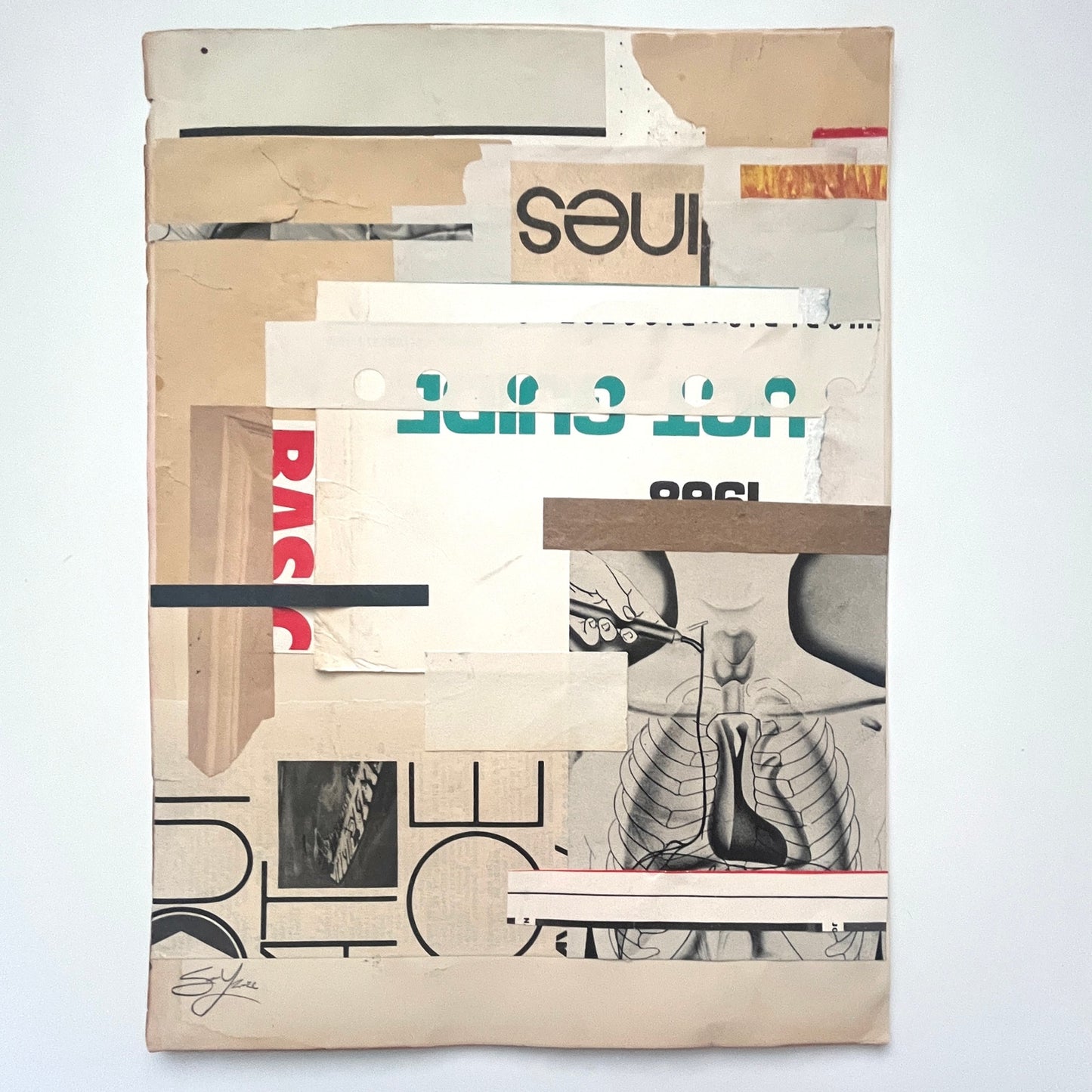 Original Mixed Media Modern Art Collage "Hamartia" 8.25x11" Signed