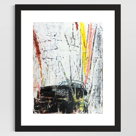 Original Minimalist Modern Art Collage Painting 8.5x11 "Rhynchodont" Signed