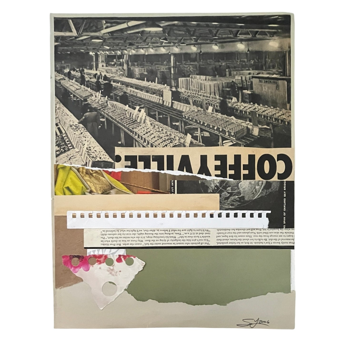 Original Mixed Media Modern Art Collage "Coffeyville" 10x13" Signed