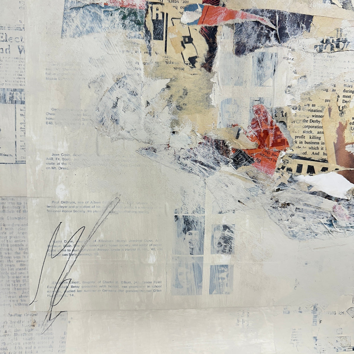 Original Mixed Media Modern Art Collage Painting 18x24 "Hemiolic" Signed