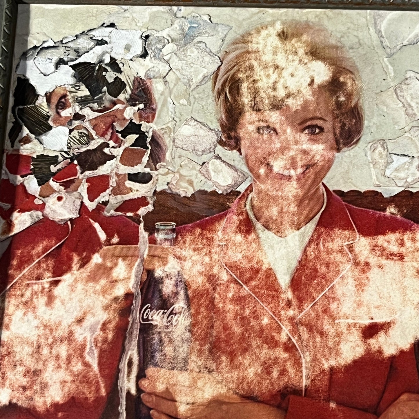 Original Framed Mixed Media Abstract Art Collage 7x9 "1963 Coca-Cola Ad"