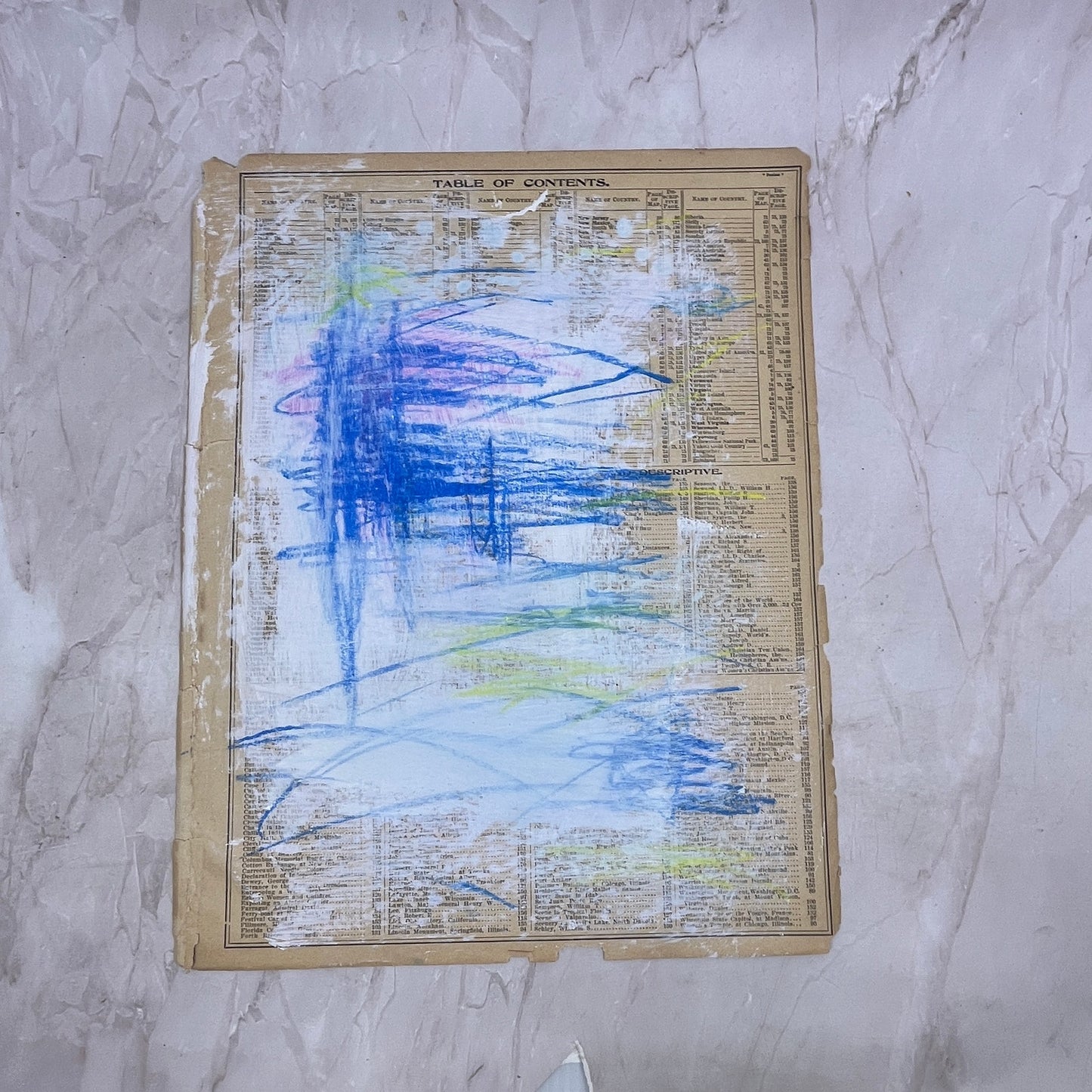 Original Mixed Media Abstract Art Painting "Sacred Pasture" On 1800s Atlas Page