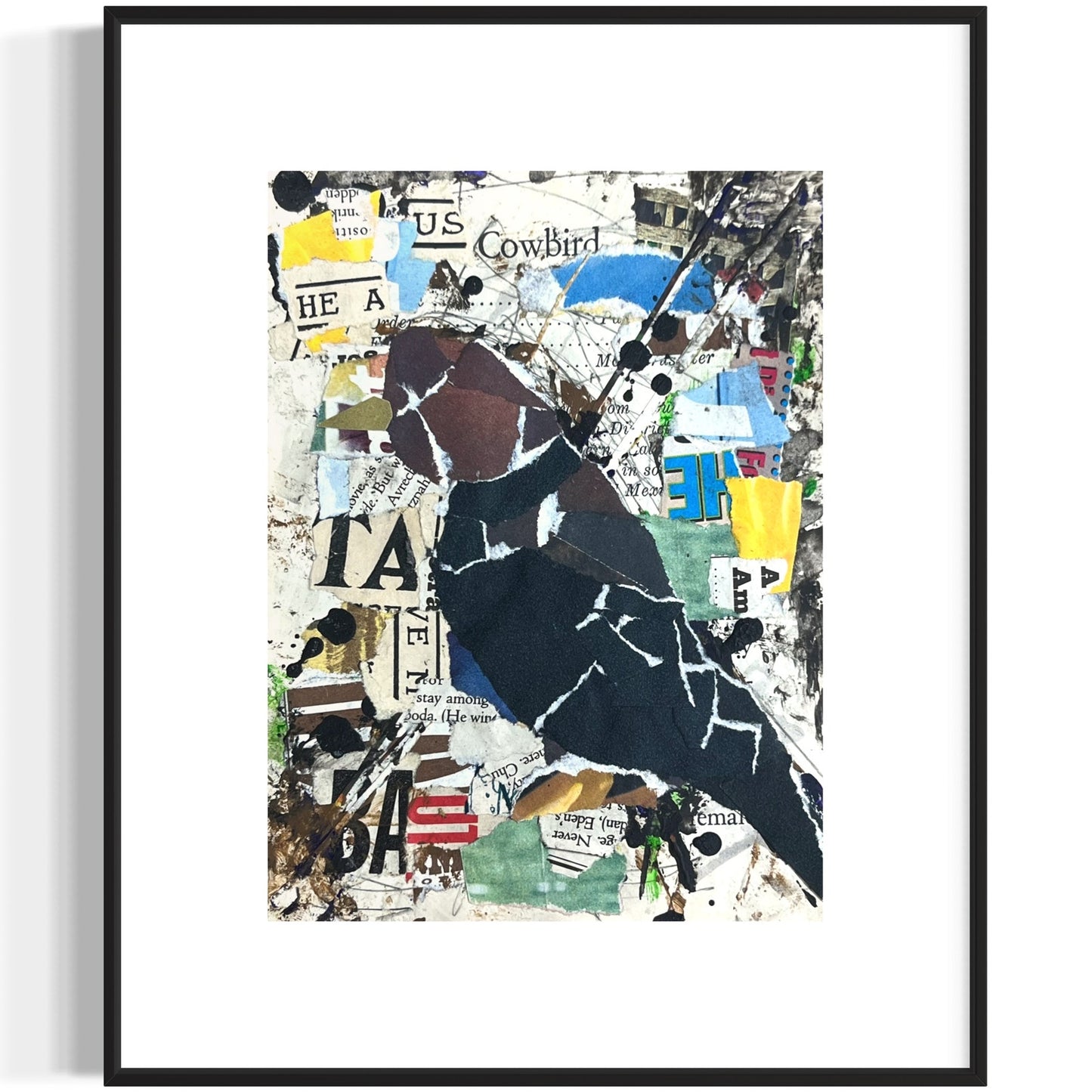 Original Abstract Modern Art Bird Painting "Cowbird" Signed