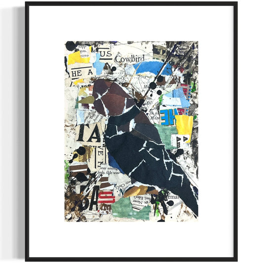 Original Abstract Modern Art Bird Painting "Cowbird" Signed