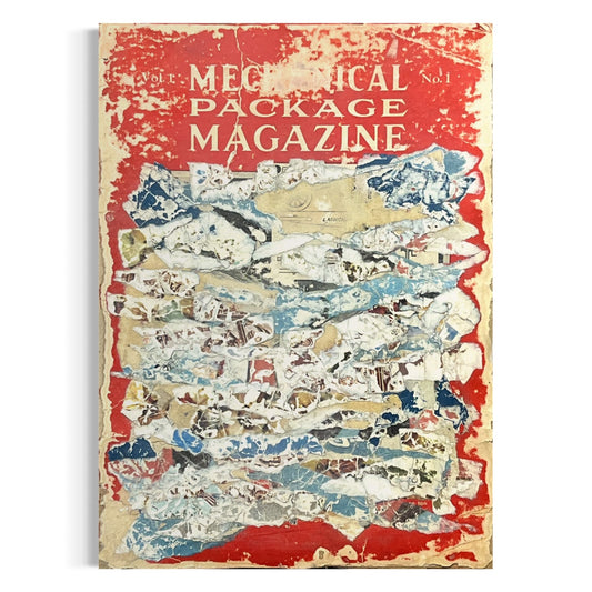 Original Mixed Media Abstract Art Collage 7x9 "1931 Mechanical Package Magazine"
