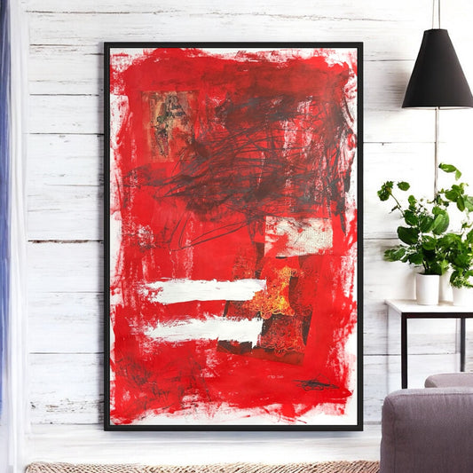 Original Mixed Media Abstract Modern Art Painting 24x36 "Fantassin" Signed