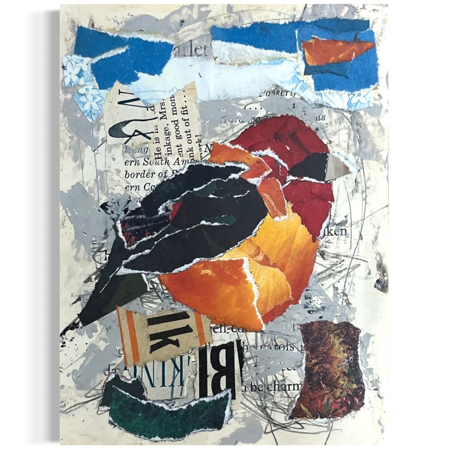 Original Abstract Modern Art Bird Painting "Scarlet Tanager" Signed