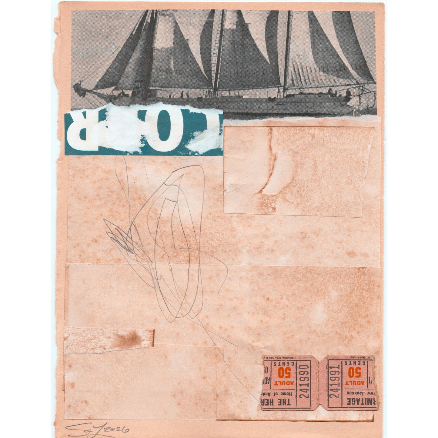Original Mixed Media Modern Art Collage "Crotaline" 5.75x7.5" Signed