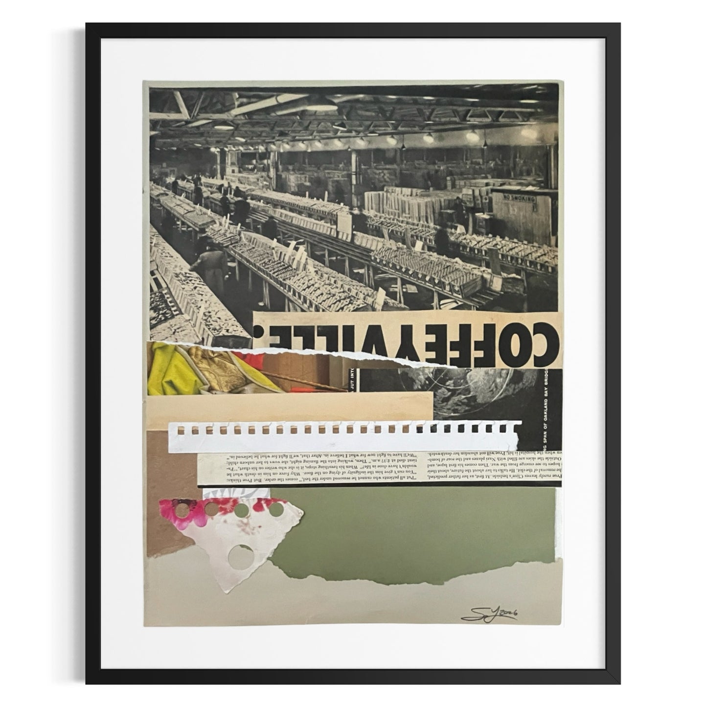 Original Mixed Media Modern Art Collage "Coffeyville" 10x13" Signed