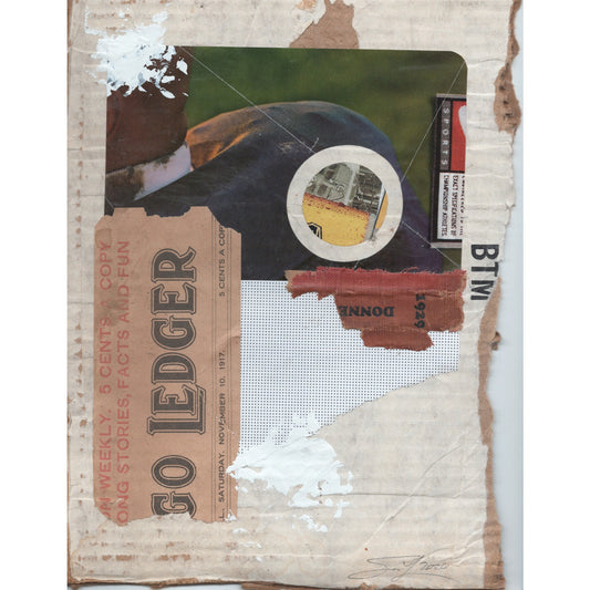 Original Mixed Media Modern Art Collage "Ledger" 8.25x11.25" Signed