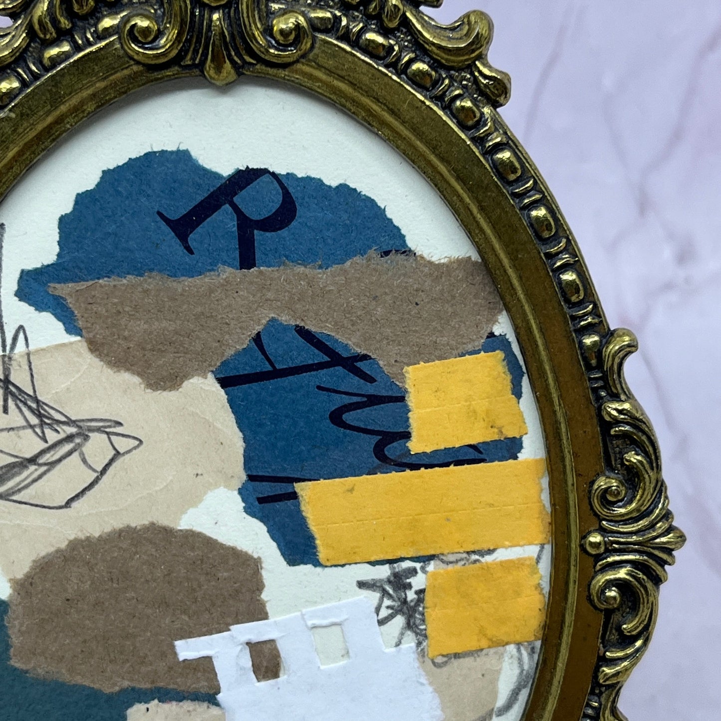 Original Framed Mixed Media Art Collage Mini 6x4 "Navy Construct VII" TK3