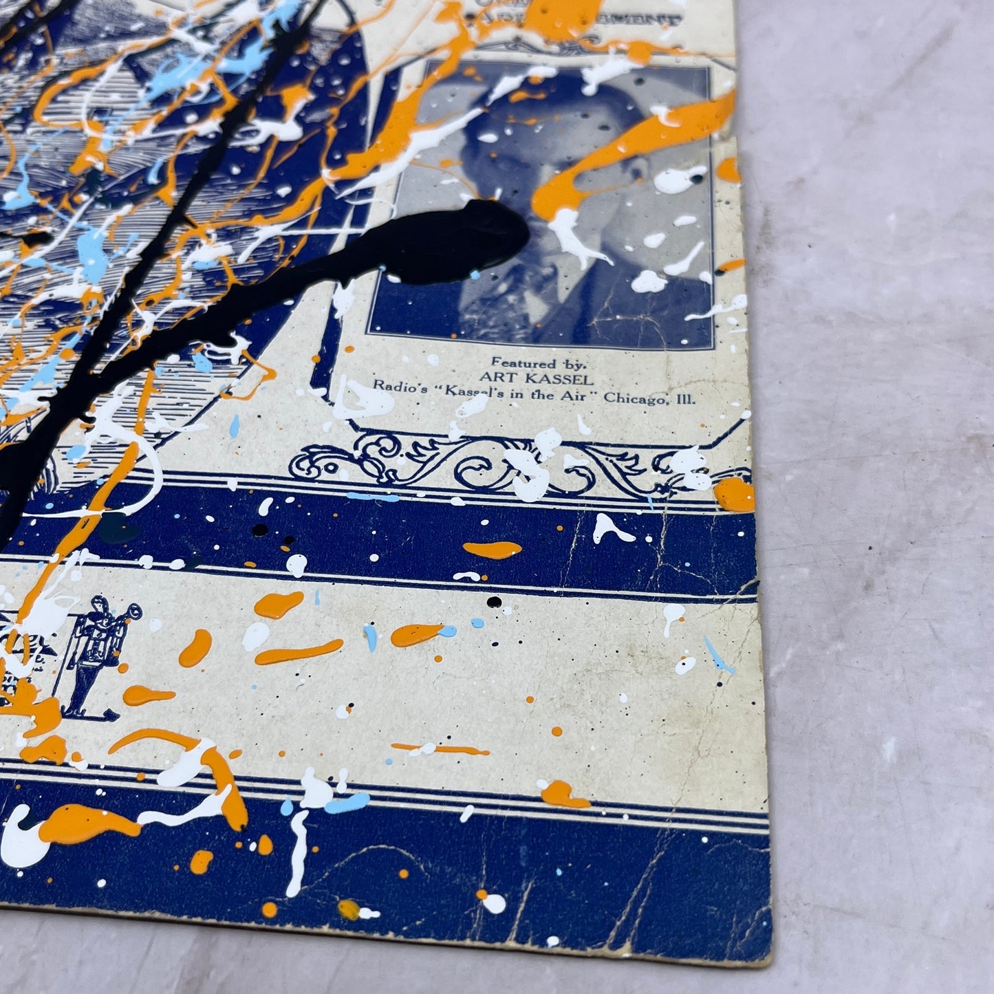 Original Abstract Art Painting Springtime in the Rockies on Antique Sheet Music