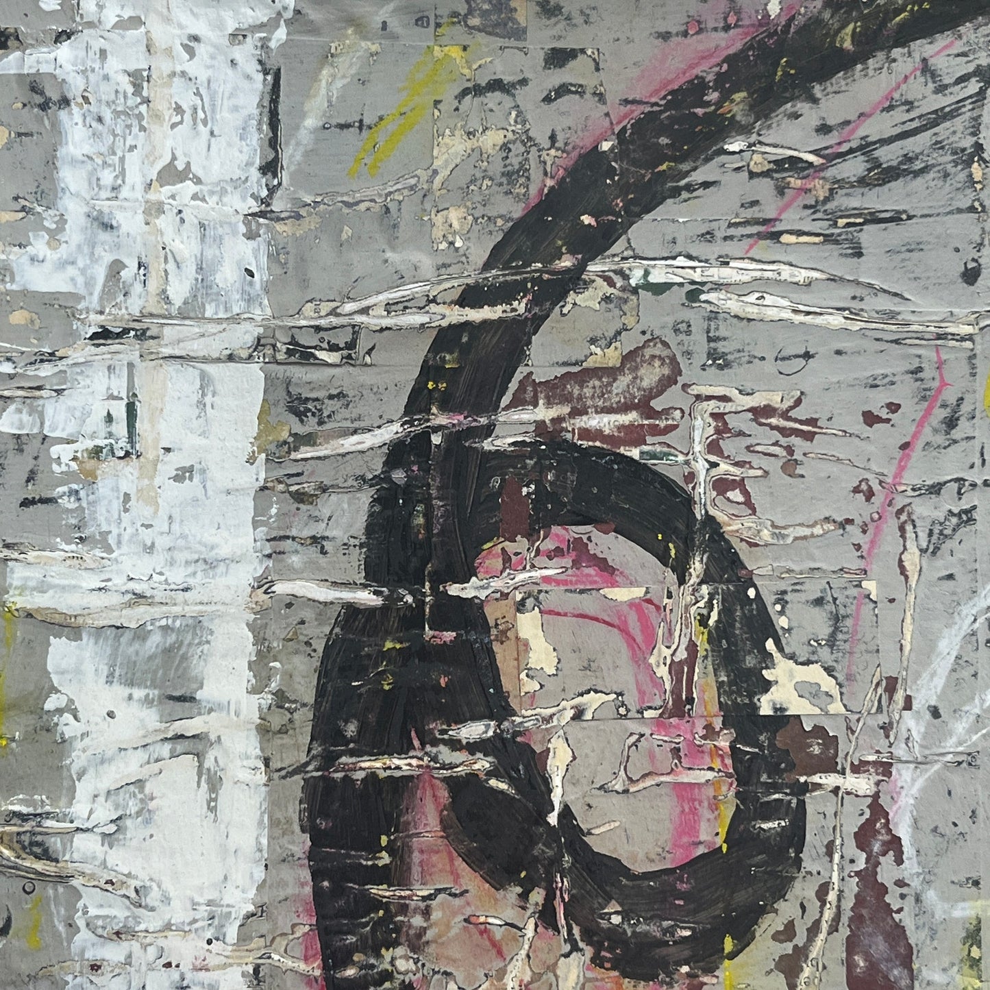 Original Grunge Minimalist Modern Art Collage Painting 8.5x11 "Anapnea" Signed