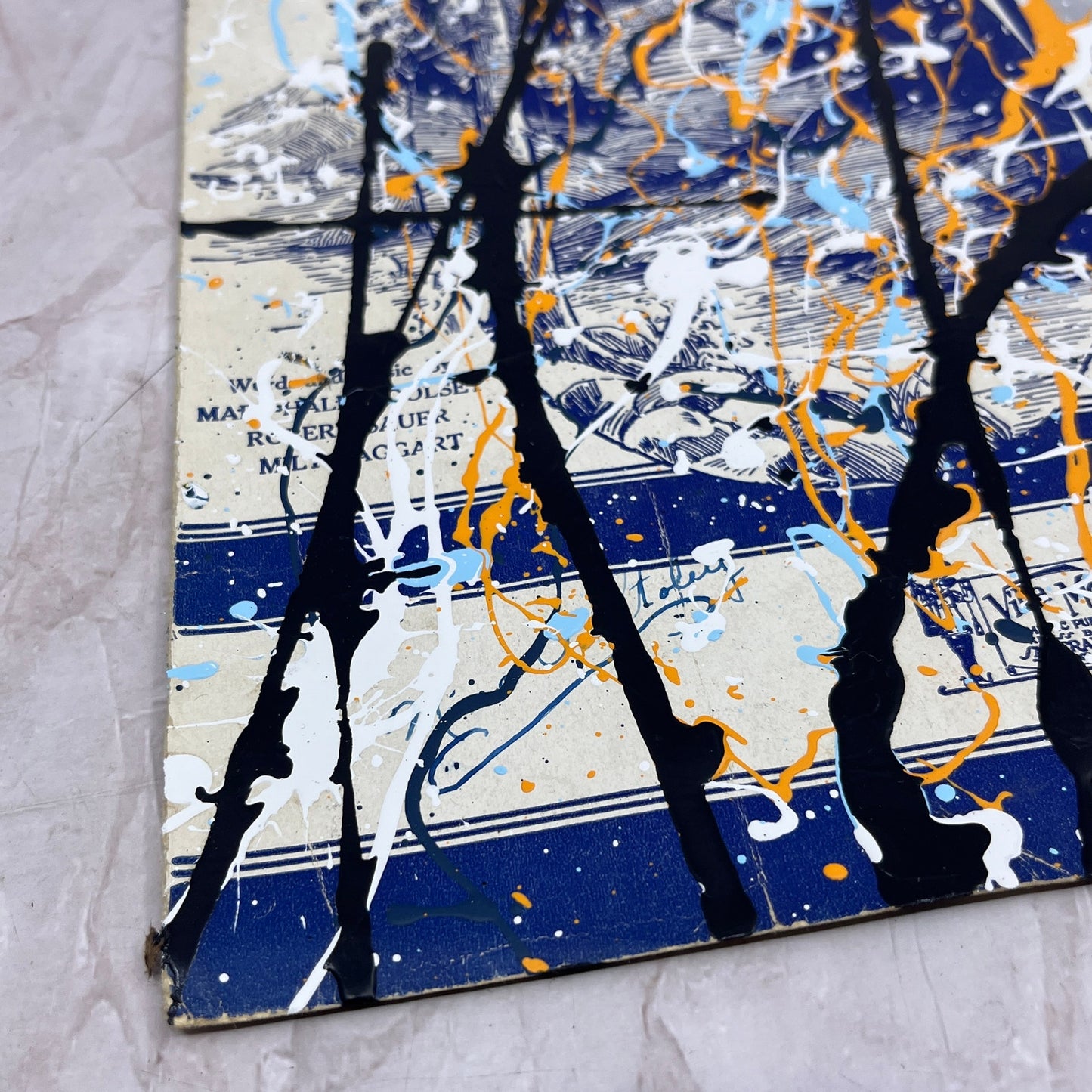 Original Abstract Art Painting Springtime in the Rockies on Antique Sheet Music