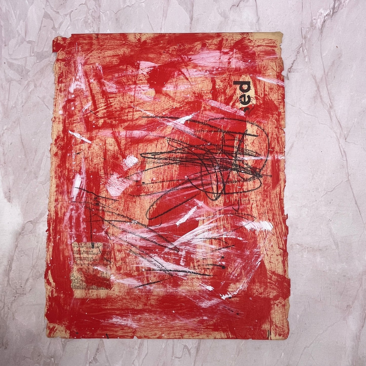 Original Mixed Media Abstract Art Painting "Inhibition" On 1800s Atlas Page