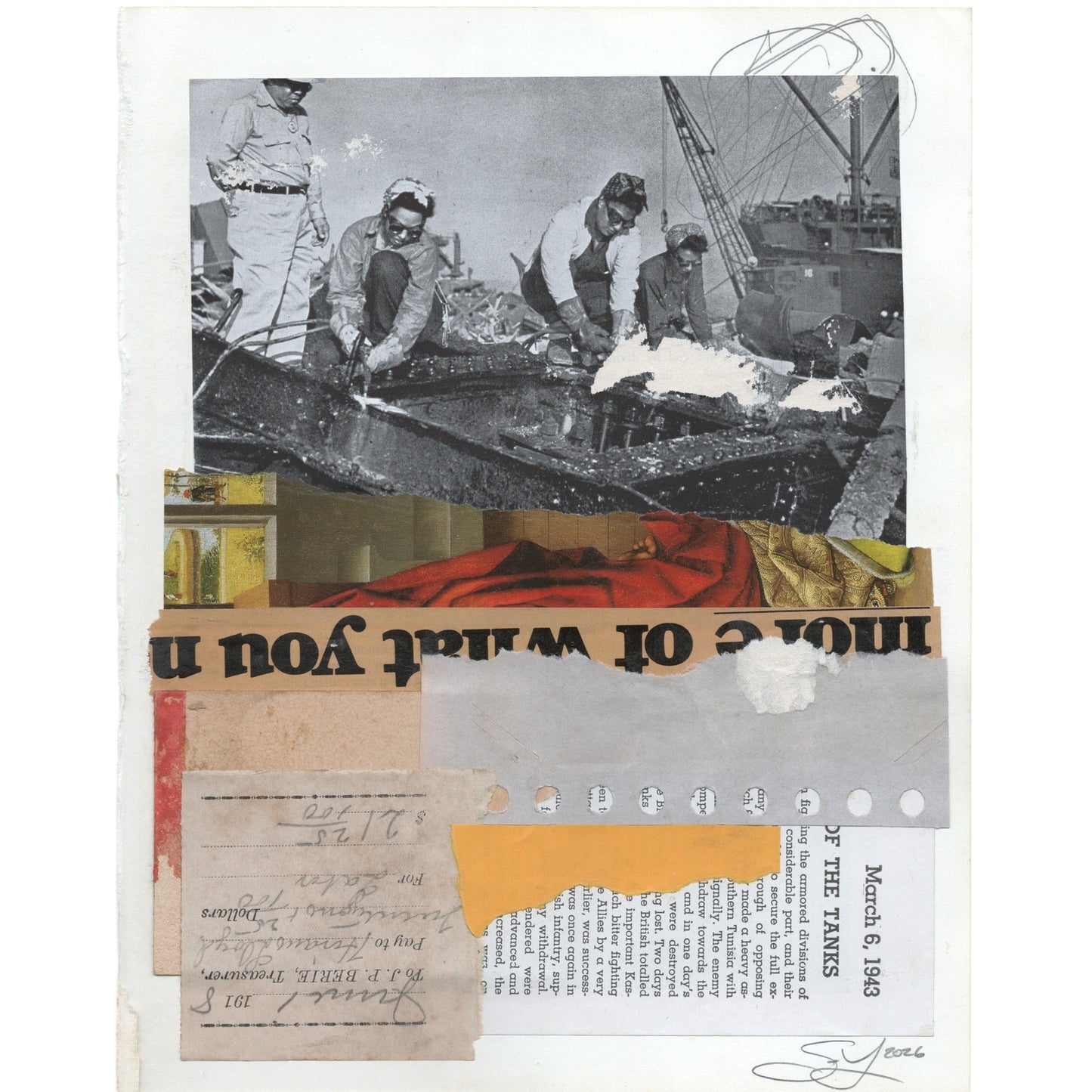 Original Mixed Media Modern Art Collage "Groyne" 8x10.5" Signed