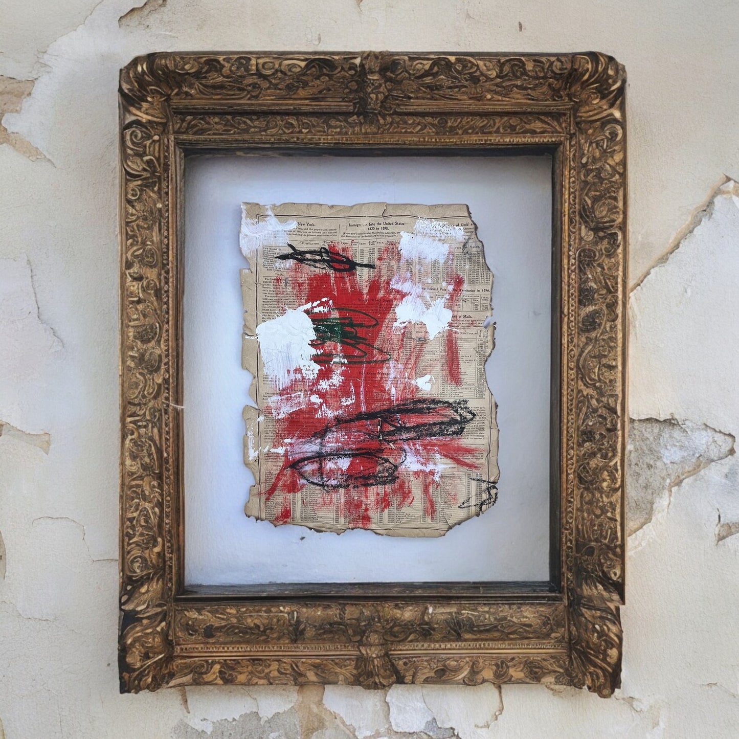 Original Mixed Media Abstract Art "Immigration 2024" On 1800s Atlas Page