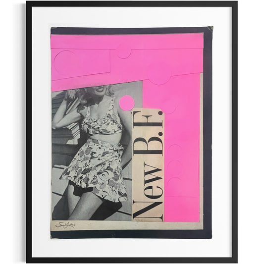 Original Mixed Media Modern Art Collage "New B.F." 6.5x8.5" Signed