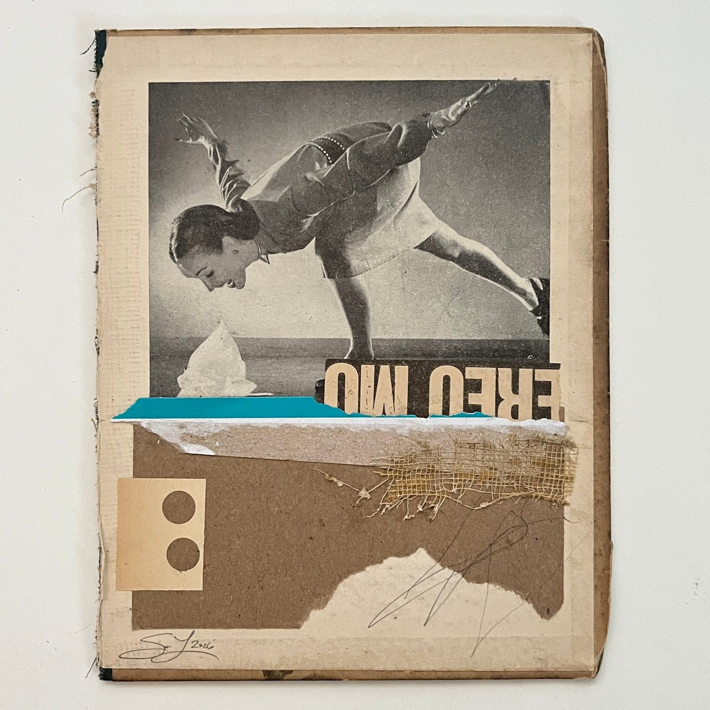 Original Mixed Media Modern Art Collage "Ereo Mo" 5.25x6.75" Signed