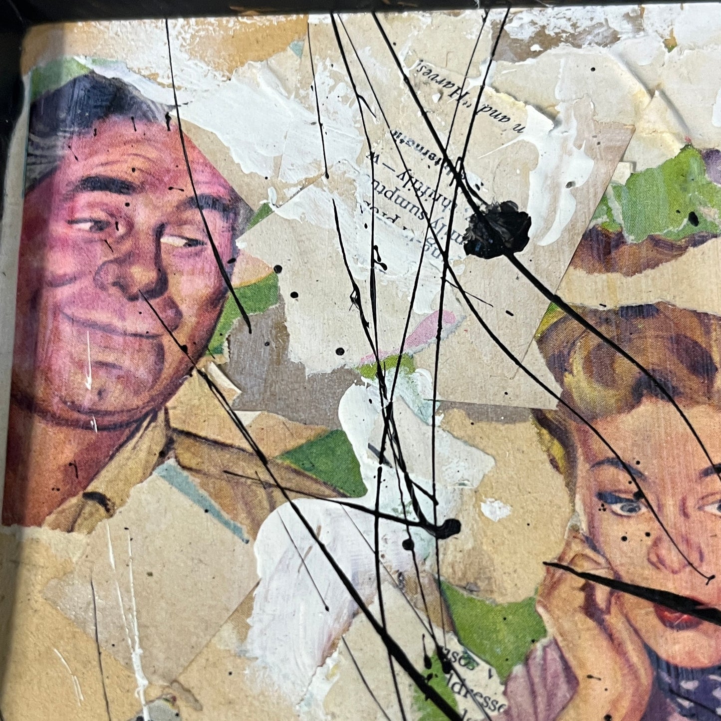 Original Framed Mixed Media Abstract Art Collage 10x12 "1949 Hamms Beer Ad"