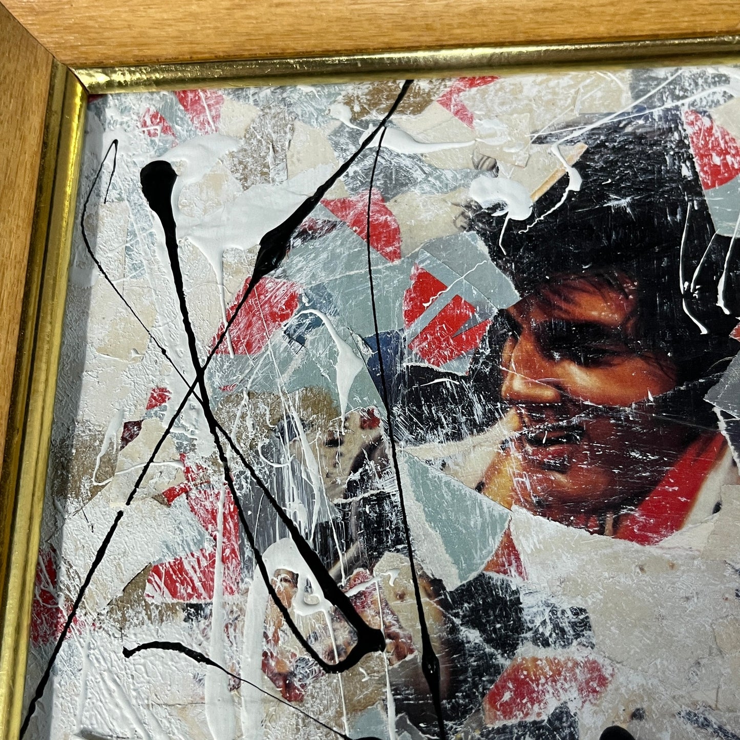 Original Framed Mixed Media Abstract Art Collage 10x12 "1970s Elvis Print"