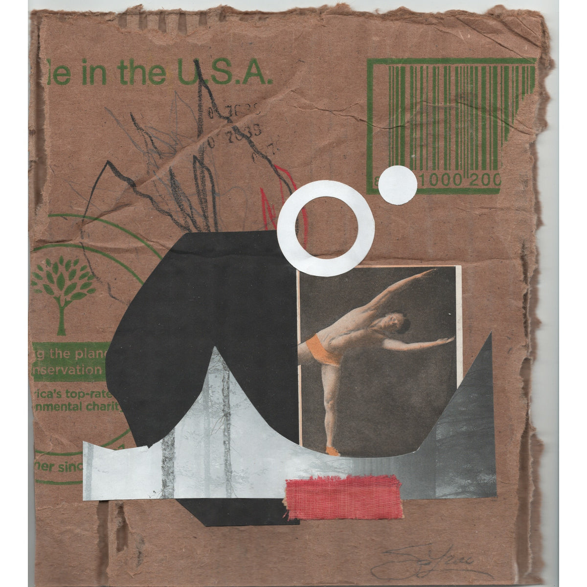 Original Mixed Media Modern Art Collage "Phossy" 8x9" Signed