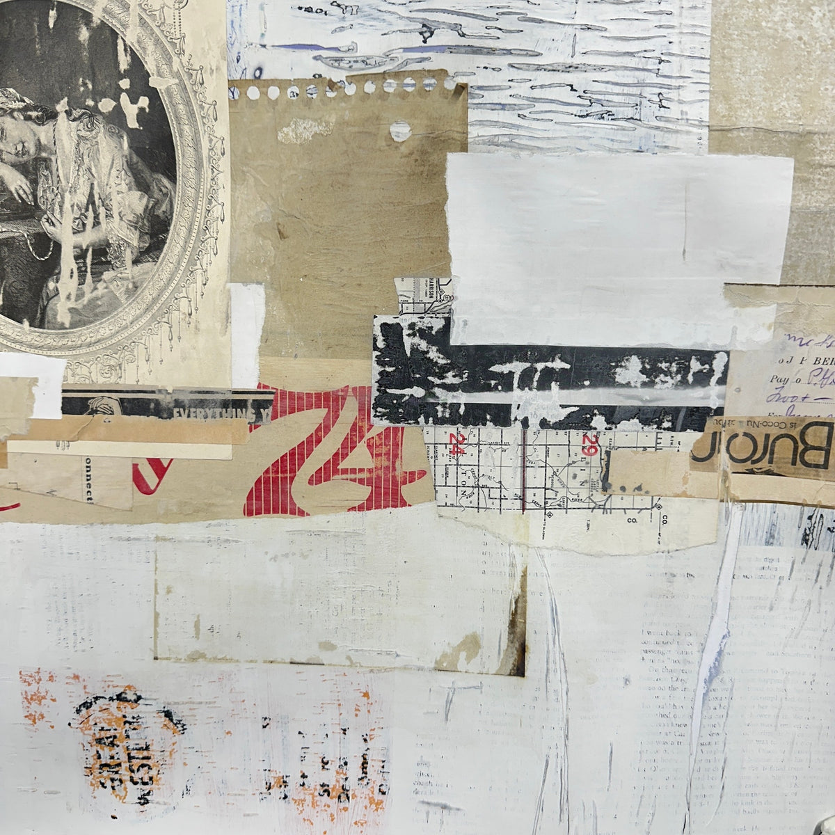 Original Mixed Media Modern Art Collage Painting 18x24 "Tranche" Signed