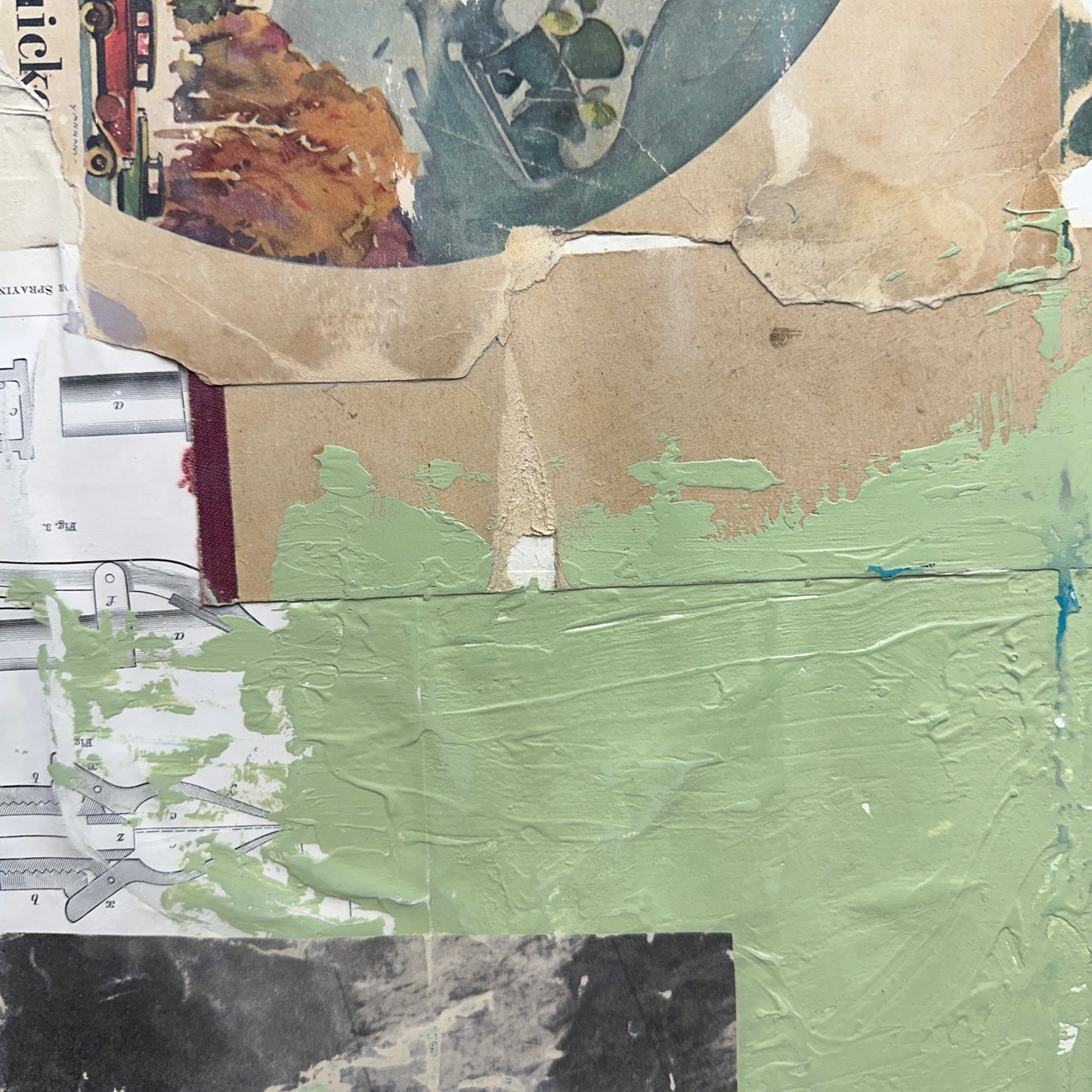 Original 11.5x30" Mixed Media Modern Art Collage on Canvas "Hederated"