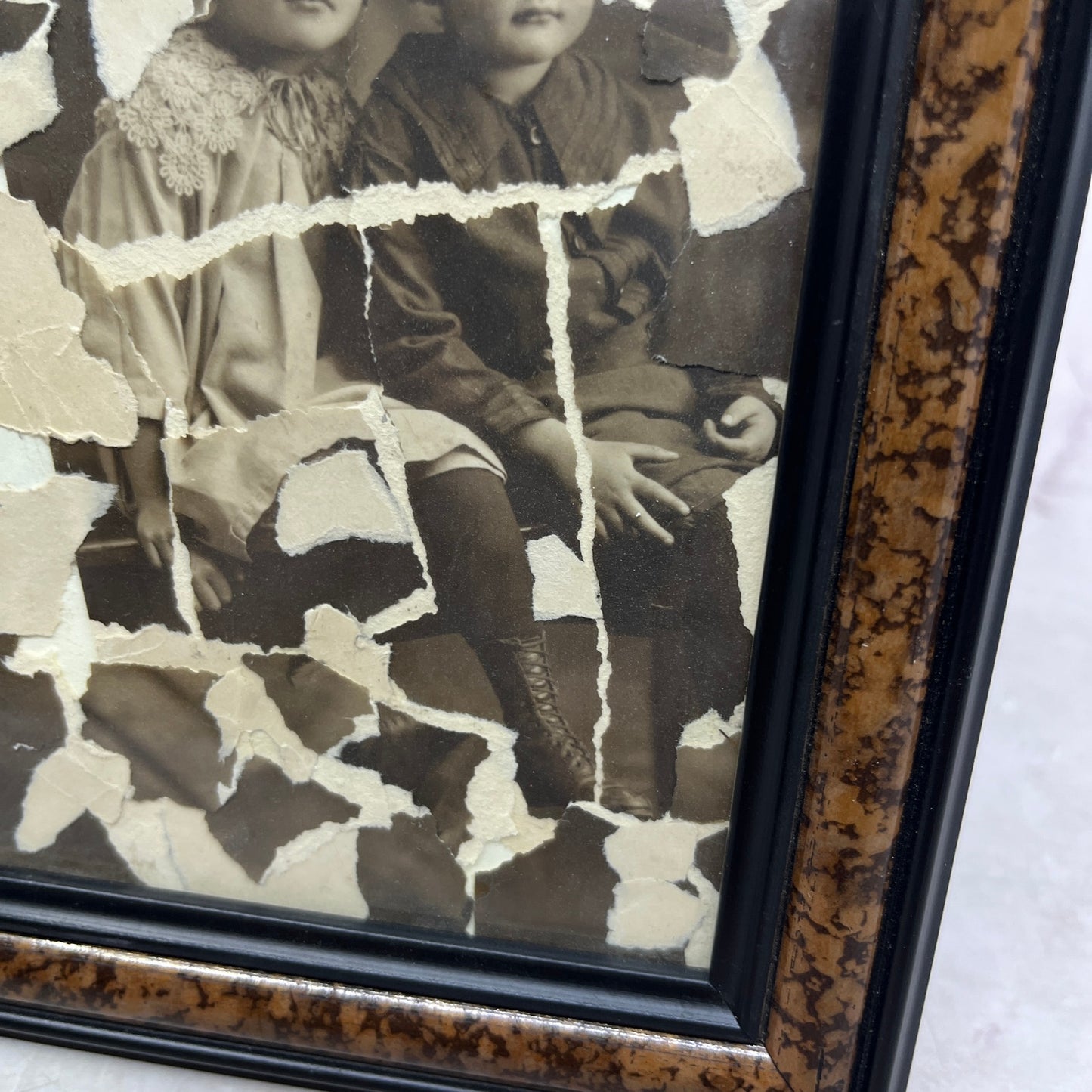 Original Framed Mixed Media Photograph Art Collage 5x7 "Siblings" TK3