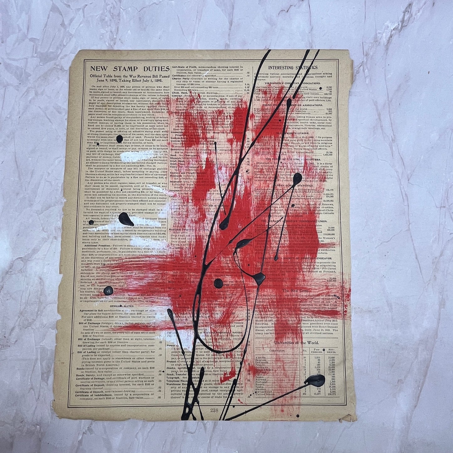 Original Mixed Media Abstract Art Painting "Hypothesize" On 1800s Atlas Page