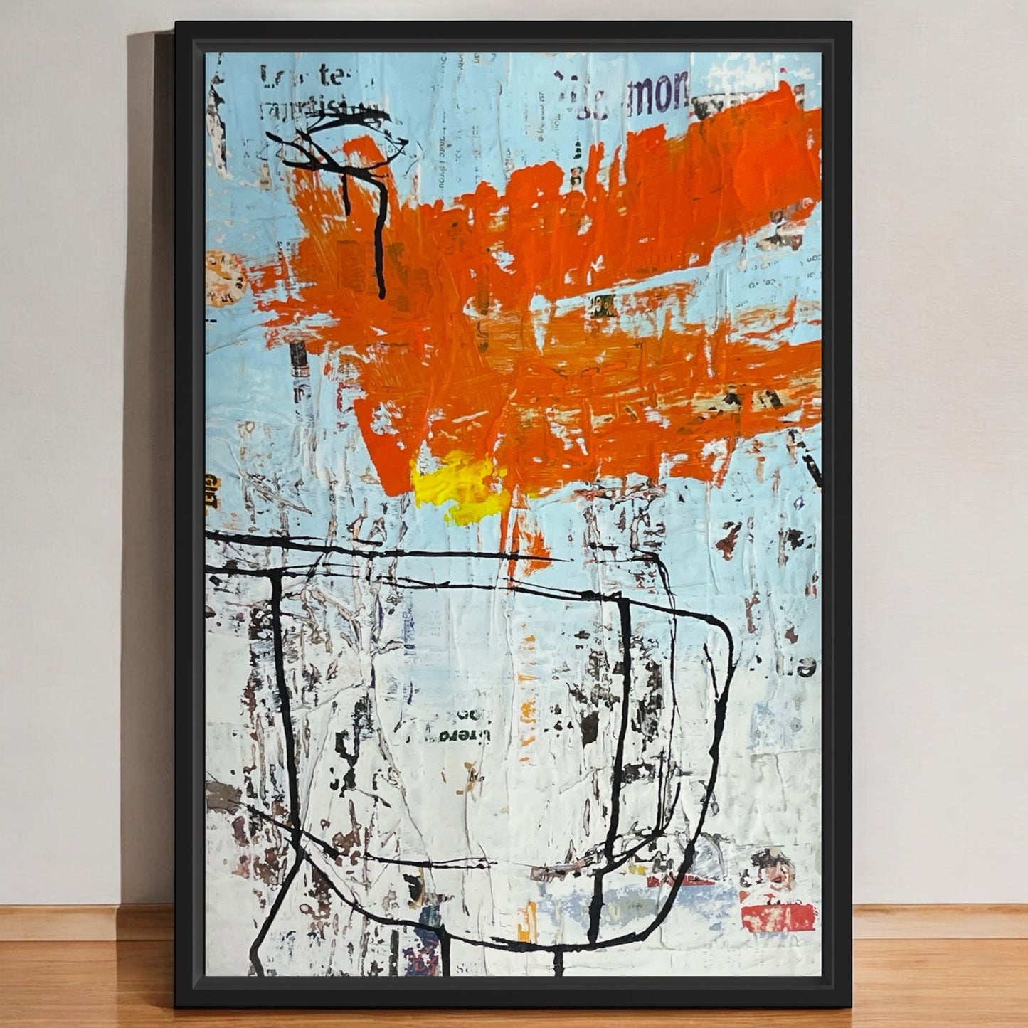 Original Framed Mixed Media Modern Art Collage Painting 12x18 "Tidal"