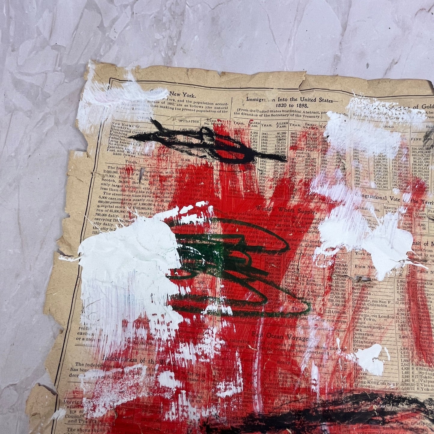 Original Mixed Media Abstract Art "Immigration 2024" On 1800s Atlas Page