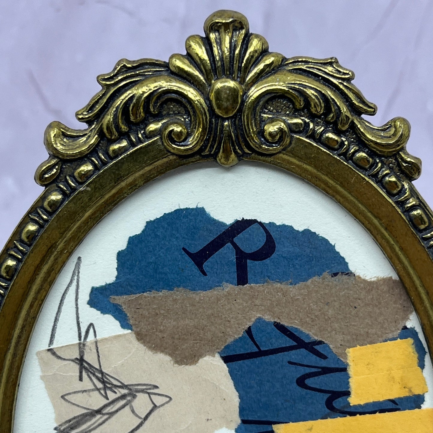 Original Framed Mixed Media Art Collage Mini 6x4 "Navy Construct VII" TK3