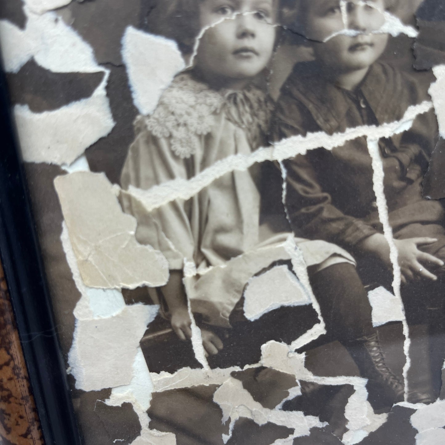 Original Framed Mixed Media Photograph Art Collage 5x7 "Siblings" TK3