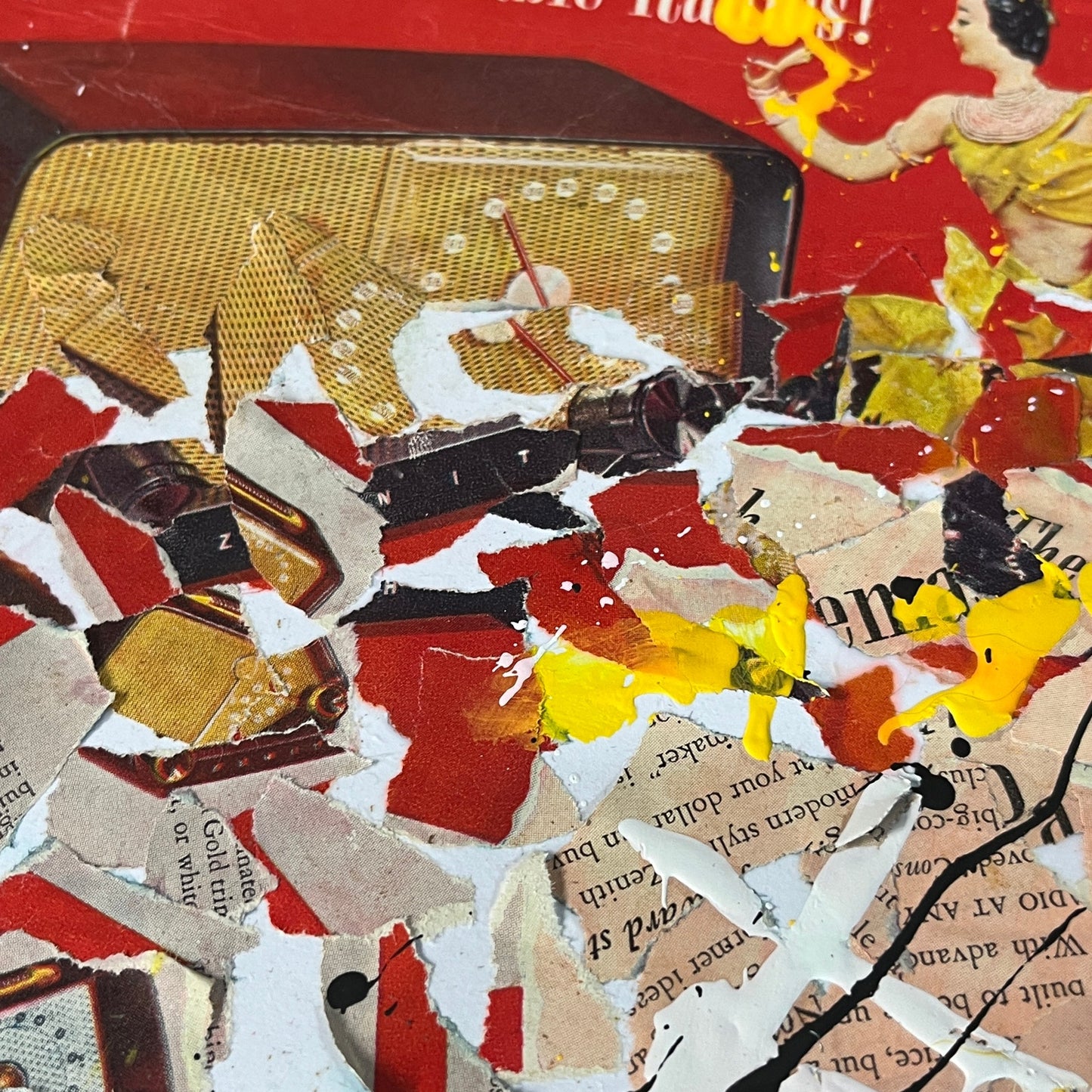 Original Mixed Media Abstract Art Collage Painting 11x14 1950's Zenith Radio Ad