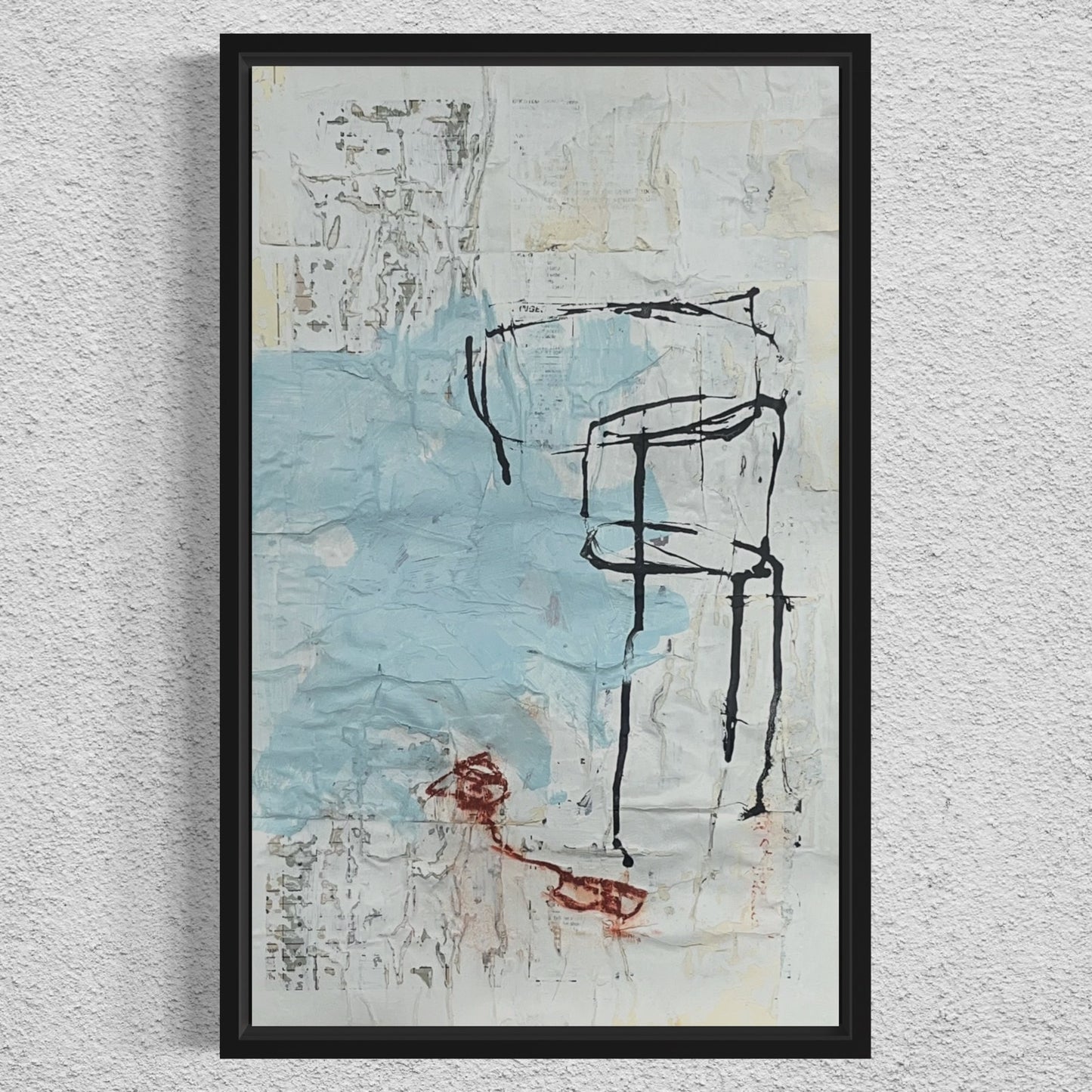 Original Framed Mixed Media Modern Art Collage Painting 12x18 "Bubble"