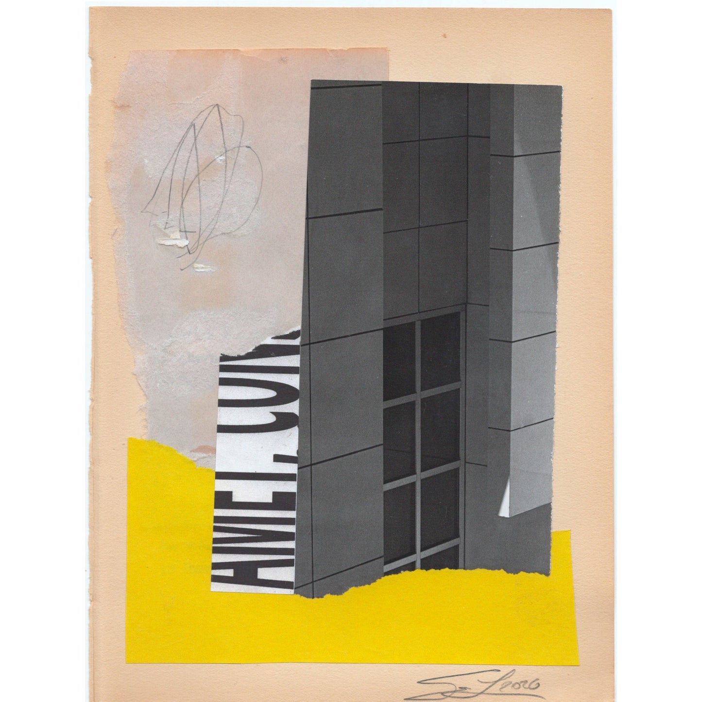 Original Mixed Media Modern Art Collage "Cumbent" 5.75x7.5" Signed