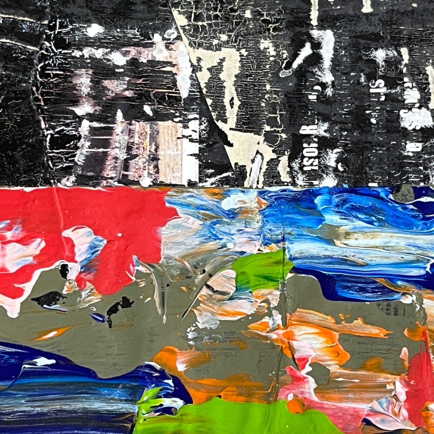 Original Grunge Minimalist Modern Art Collage Painting 8.5x11 "Ahull" Signed