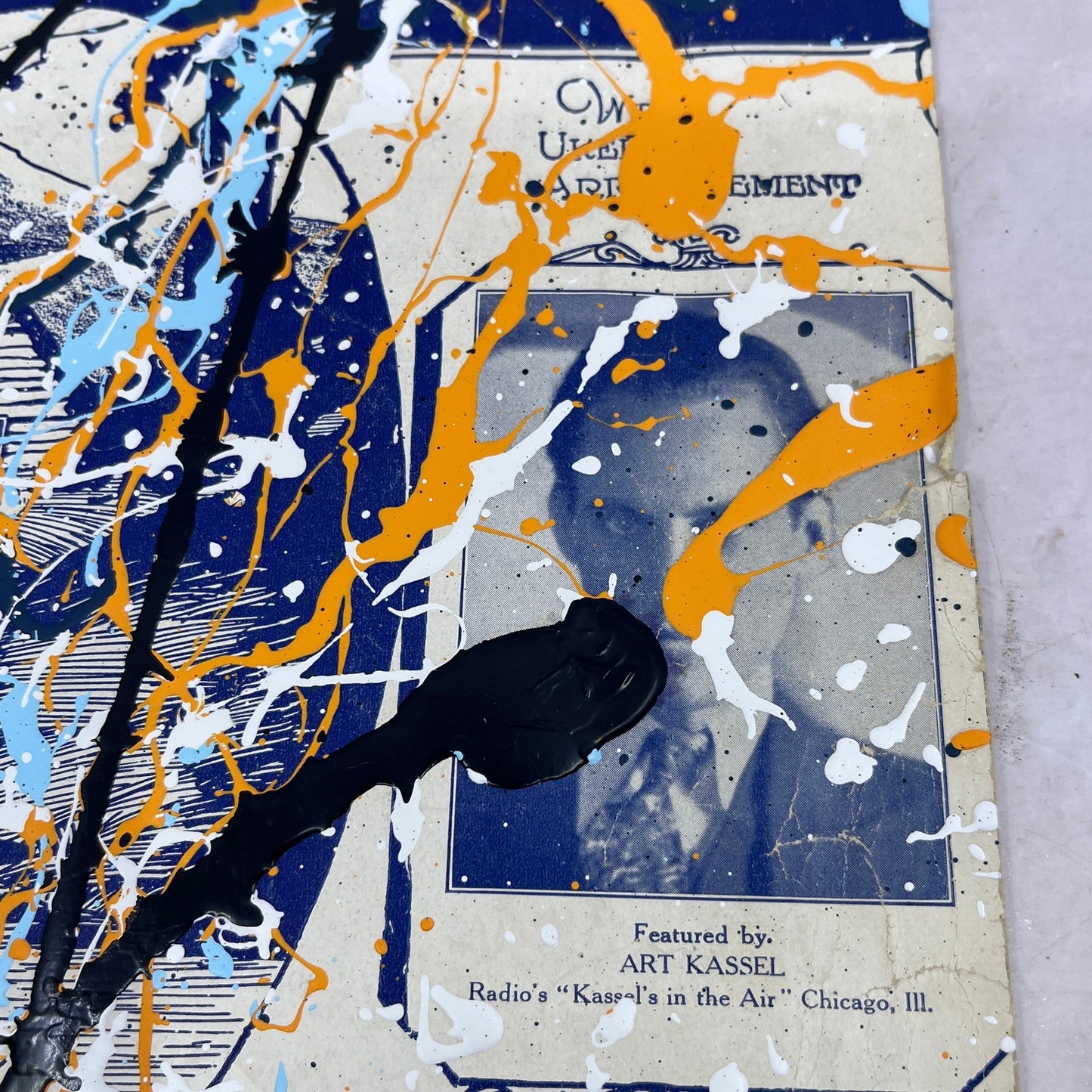 Original Abstract Art Painting Springtime in the Rockies on Antique Sheet Music