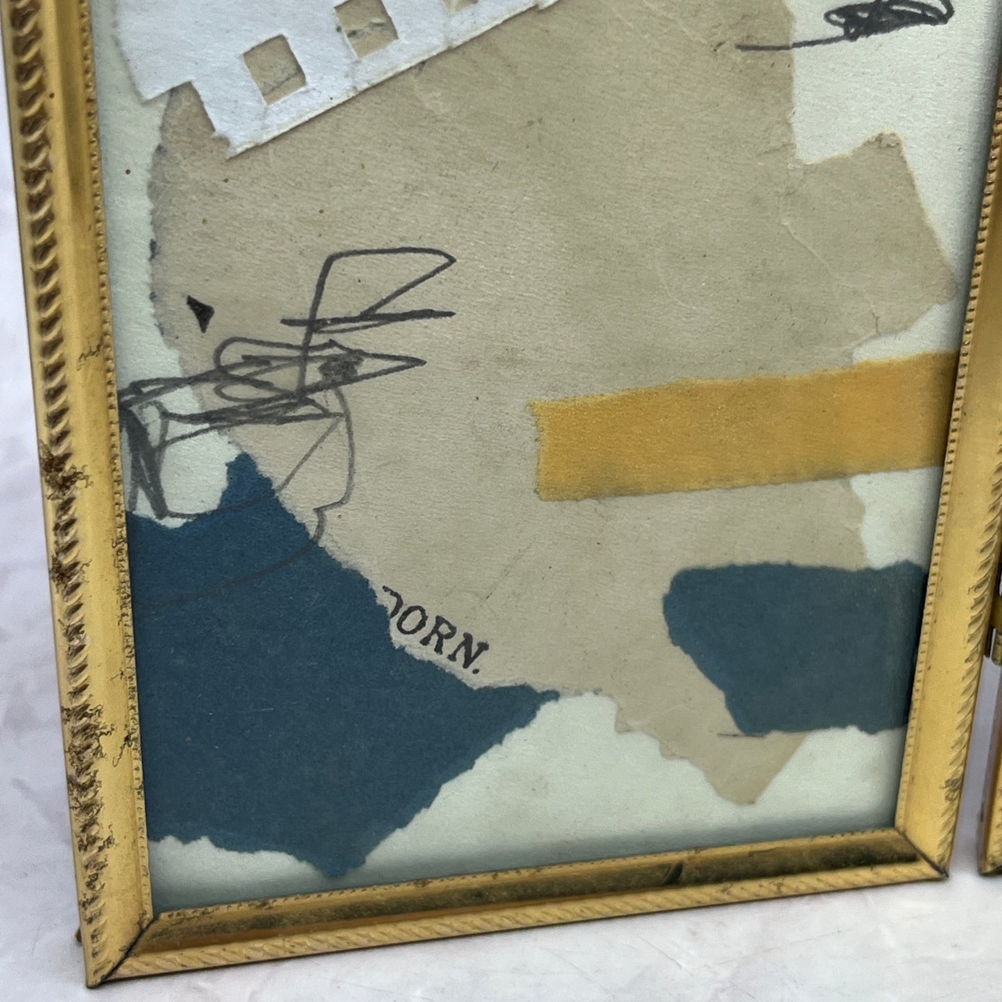 Original Framed Mixed Media Art Collage Triptych 5x11 "Navy Construct IX" TK3