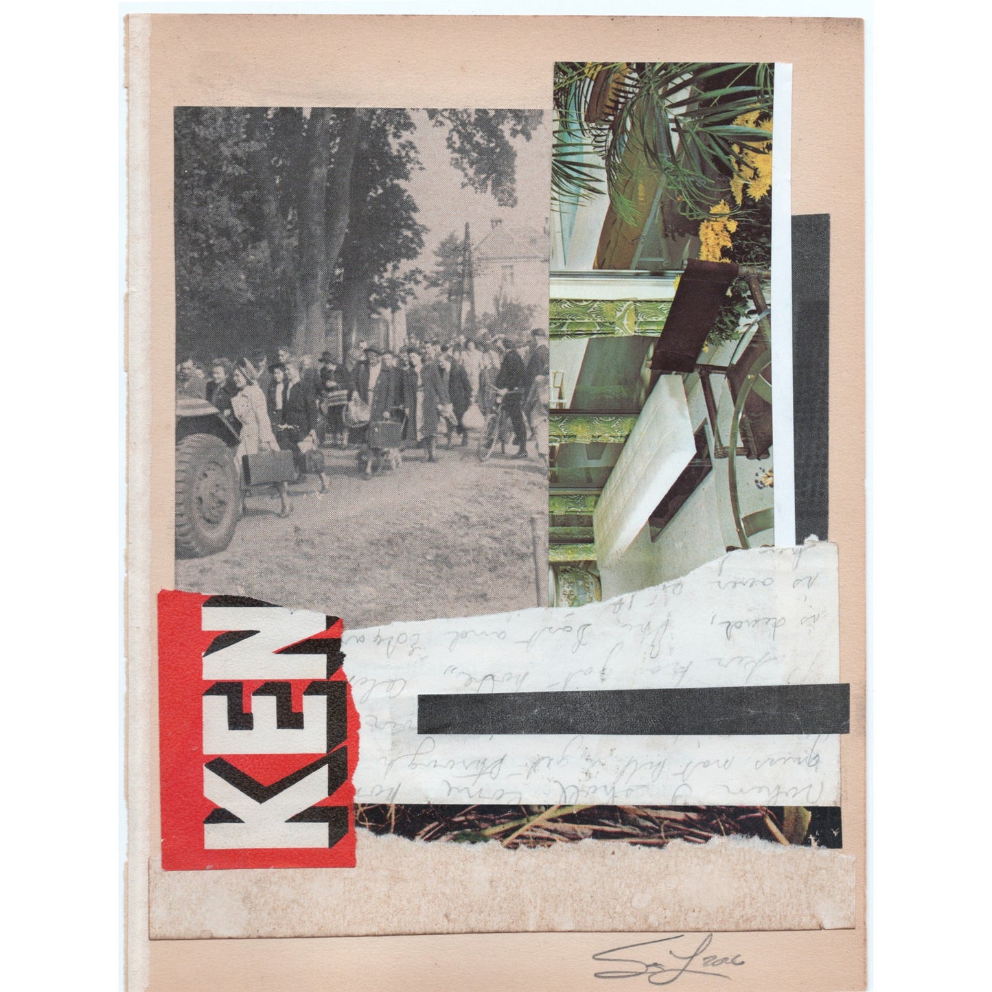 Original Mixed Media Modern Art Collage "Ken" 5.75x7.5" Signed