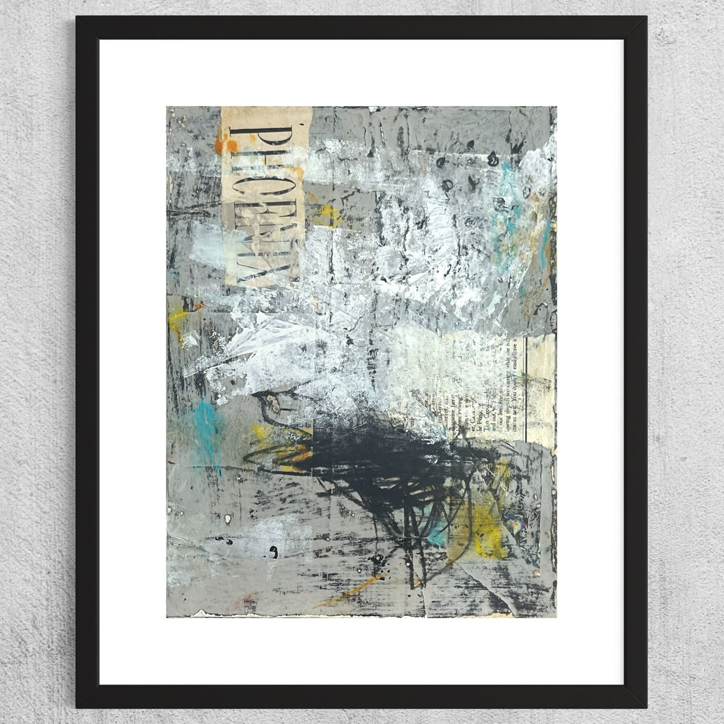 Original Grunge Minimalist Modern Art Collage Painting 8.5x11 "Phoenix" Signed
