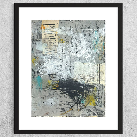 Original Grunge Minimalist Modern Art Collage Painting 8.5x11 "Phoenix" Signed