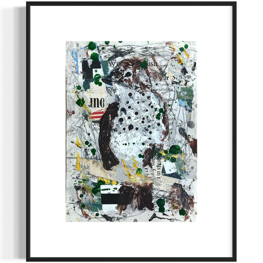 Original Abstract Modern Art Bird Painting "Wood Thrush" Signed