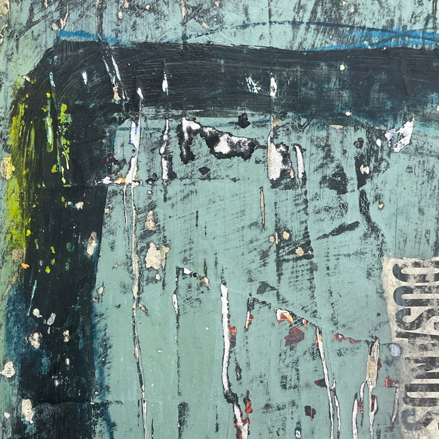 Original Grunge Minimalist Modern Art Collage Painting 8.5x11 "Prefigure" Signed