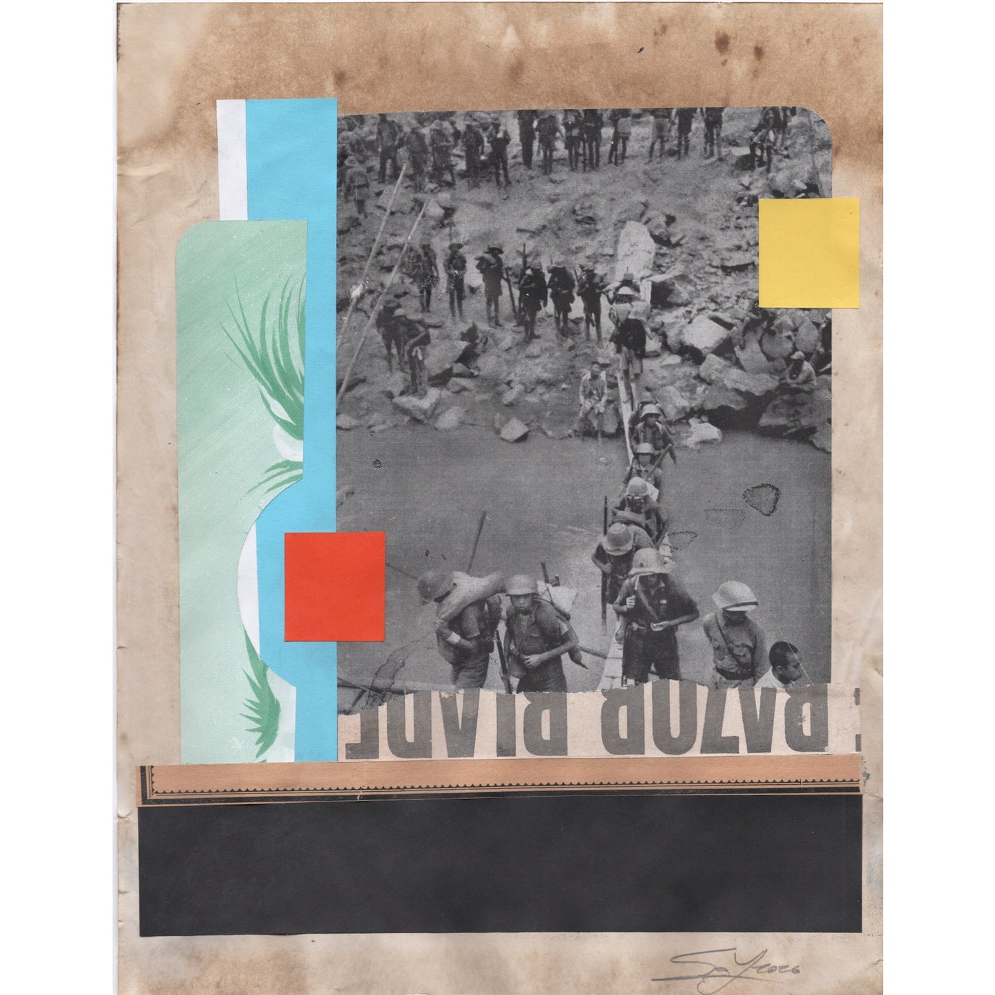 Original Mixed Media Modern Art Collage "Razor Blade" 8.5x11" Signed